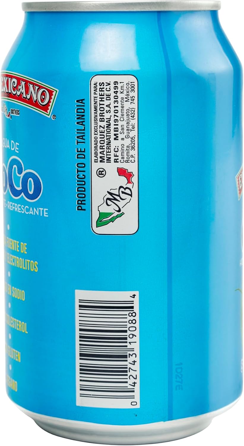 Agua de Coco Natural El Mexicano 310 ml (Paquete de 24 Latas)