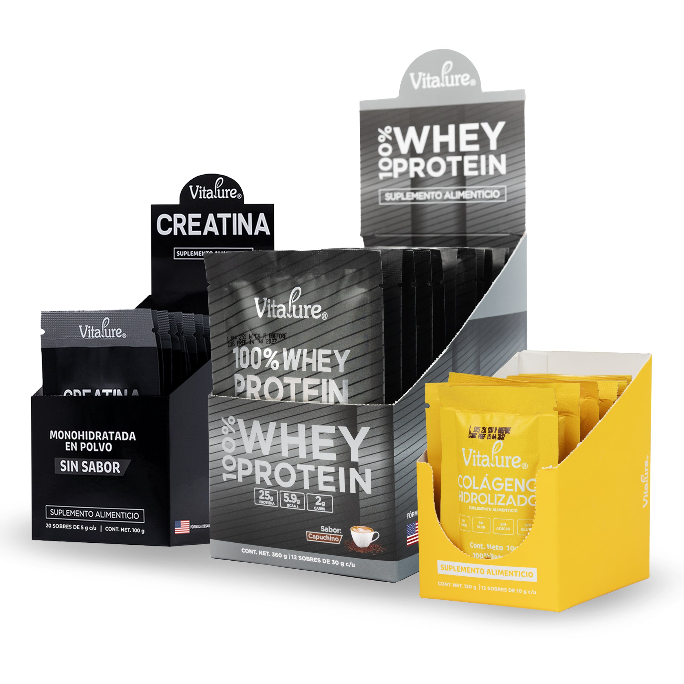 Combo de Sobres: Whey Protein + Creatina + Colágeno Hidrolizado