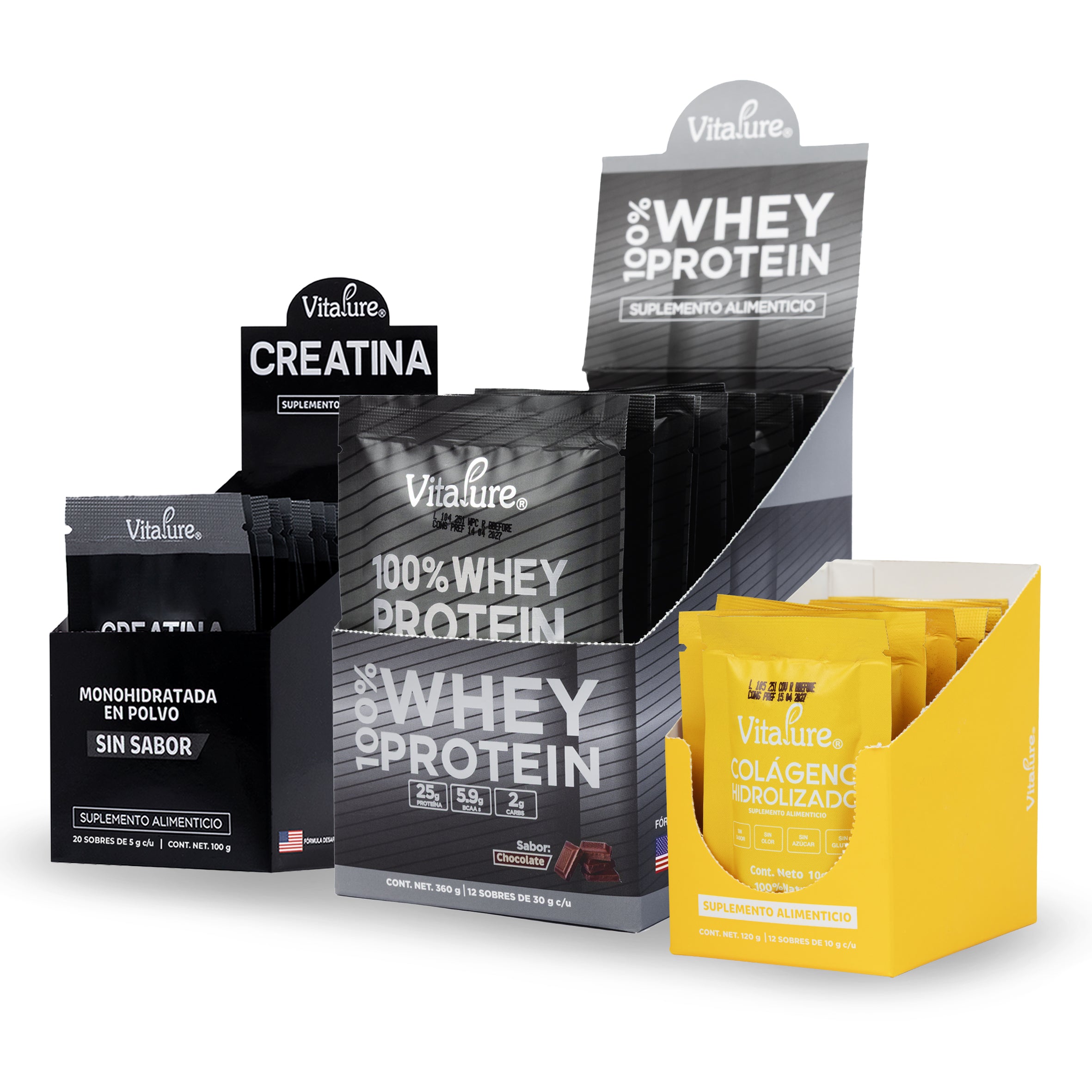 Combo de Sobres: Whey Protein + Creatina + Colágeno Hidrolizado