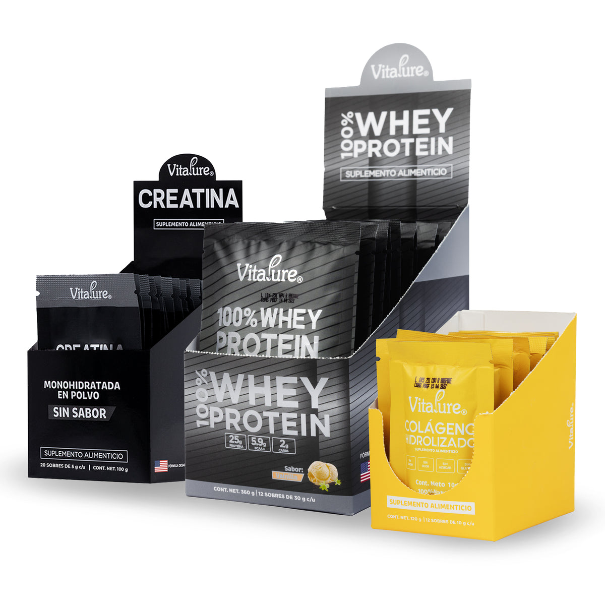 Combo de Sobres: Whey Protein + Creatina + Colágeno Hidrolizado